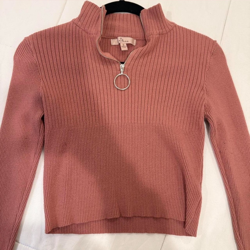 Pink Ribbed Half-Zip Sweater